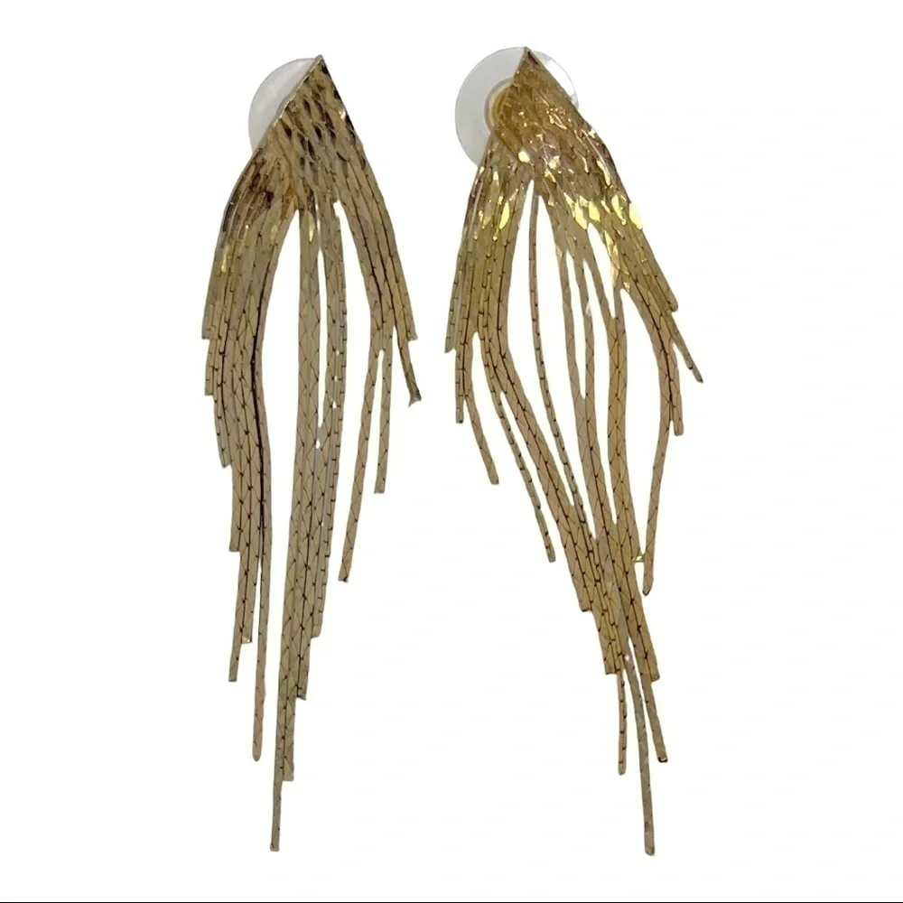 Vintage Stud Earrings Cascading Tasseled Gold Tone